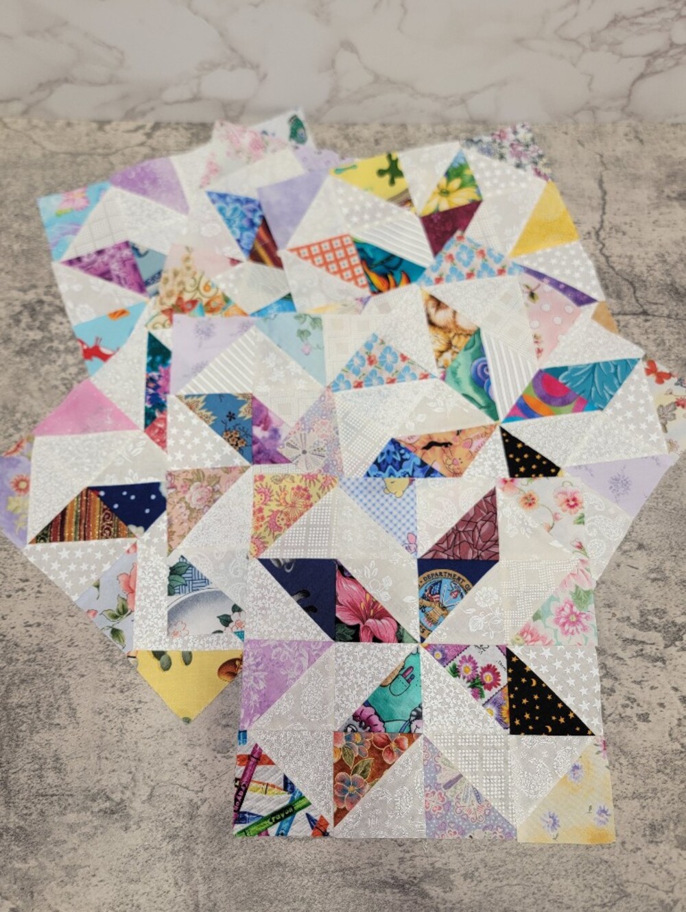 Vintage Handmade Patchwork Scrappy Pinwheels Stars Quilt blocks